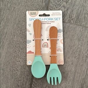 Home Essentials Silicone & Beechwood Spoon & Fork Set
